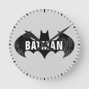 Bat-Logo mit Gotham-Ätzung Runde Wanduhr