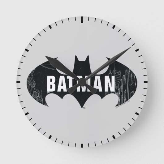 Bat-Logo mit Gotham-Ätzung Runde Wanduhr (Vorderseite)