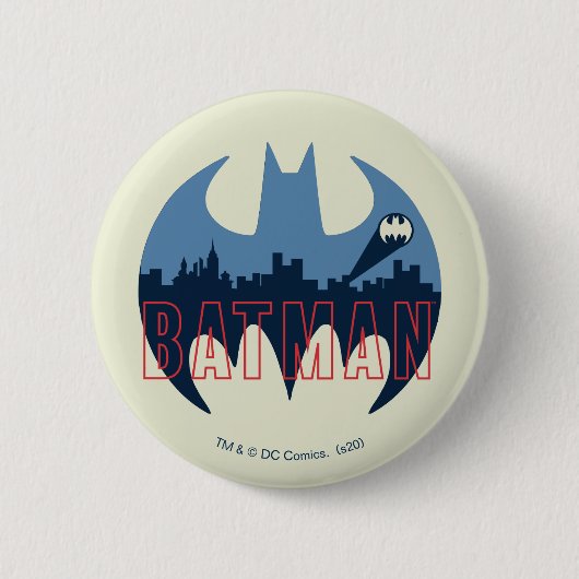 BAT-Logo mit Gotham- und Bat-Signal Button (Vorderseite)