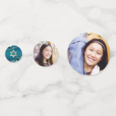 Bat Mitzvah 2 Foto Agate Turquoise Ombre Script Konfetti (Vorderseiten)