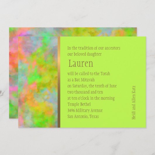 Bat Mitzvah Abstract Design in Lime Green Einladung (Vorne/Hinten)