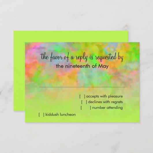 Bat Mitzvah Abstract Design in Lime Green RSVP Karte (Vorne/Hinten)