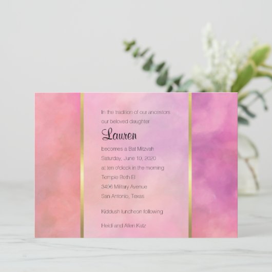 Bat Mitzvah Abstract Design in Rosa Einladung (Stehend Vorderseite)