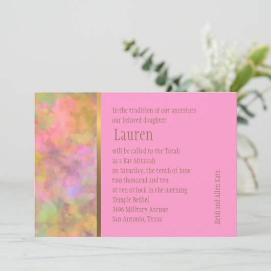 Bat Mitzvah Abstract Design in Rosa Einladung (Stehend Vorderseite)