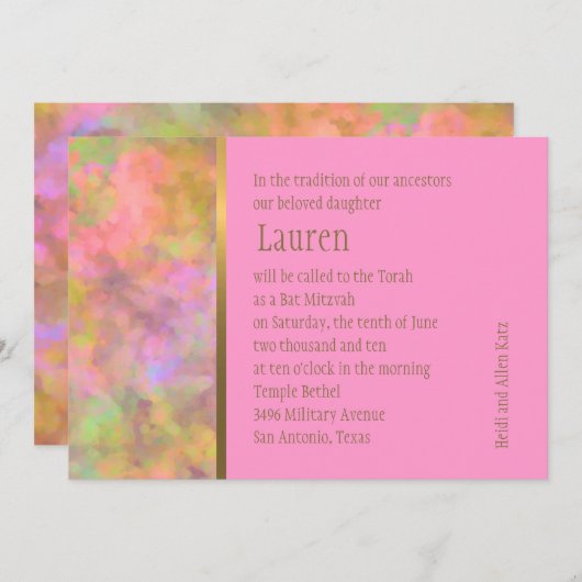 Bat Mitzvah Abstract Design in Rosa Einladung (Vorne/Hinten)