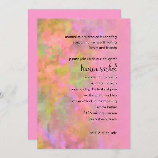 Bat Mitzvah Abstract Design in Rosa Einladung (Vorne/Hinten)