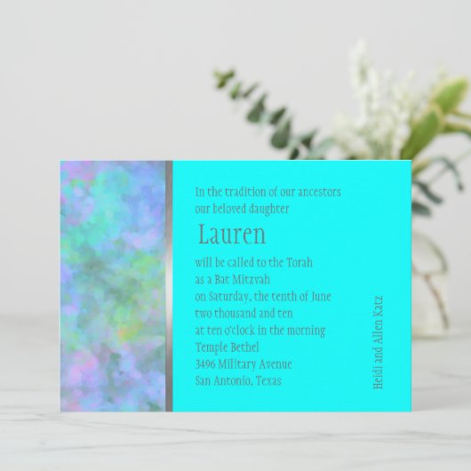 Bat Mitzvah Abstract Design in Türkissilber Einladung (Stehend Vorderseite)