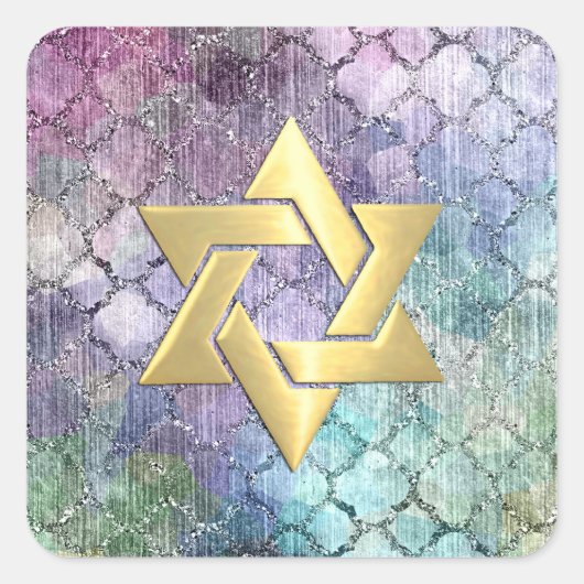 Bat Mitzvah Abstrakt Shimmery Pastel Muster Quadratischer Aufkleber (Vorderseite)