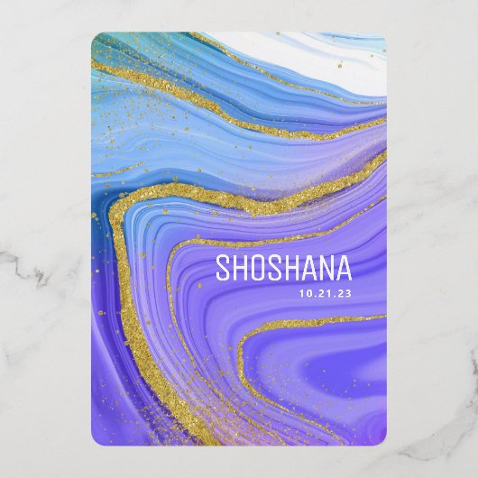 BaT Mitzvah Agate Marble REAL GOLD Foil Einladung (Rückseite)