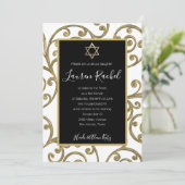 Bat Mitzvah alle Farbe Gold Scroll Design Einladung (Stehend Vorderseite)