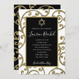Bat Mitzvah alle Farbe Gold Scroll Design Einladung