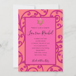 Bat Mitzvah alle Farbe rosa Rollen Design Einladung