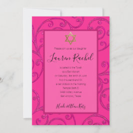 Bat Mitzvah alle Farbe rosa Rollen Design Einladung