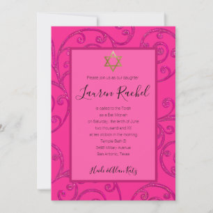 Bat Mitzvah alle Farbe rosa Rollen Design Einladung