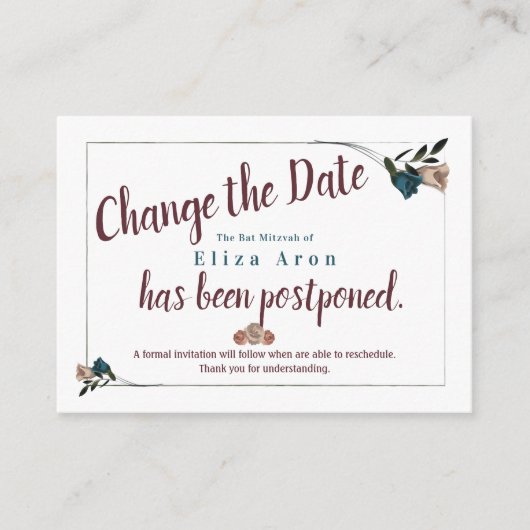 Bat Mitzvah Ändern Sie die Datumskarte Hinweiskarte (Vorderseite)