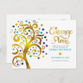 Bat Mitzvah Änderung der Pläne Gold Aquamariner Ba Einladungspostkarte (Vorne/Hinten)