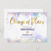 Bat Mitzvah Änderung der Pläne Gold Lila Wasserfar Einladungspostkarte (Vorne/Hinten)