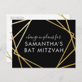 Bat Mitzvah Änderung der Pläne Modernes Gold Schwa Ankündigungspostkarte (Vorne/Hinten)