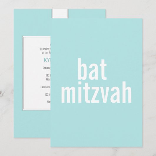 Bat Mitzvah Ankündigungen {Light Aquamarin} (Vorne/Hinten)