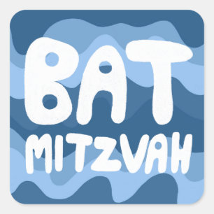 BAT MITZVAH Anpassbare blaue Wavy Streifen Quadratischer Aufkleber