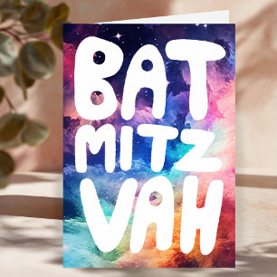 BAT MITZVAH Anpassbarer Regenbogen Galaxy Gratulat Karte