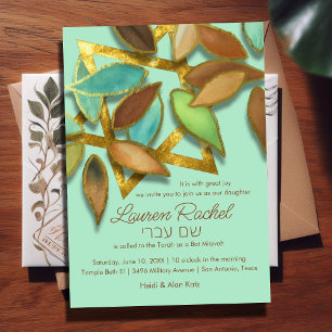 Bat Mitzvah Aqua Brown Aqua Aquarell Petals über S Einladung