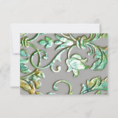Bat Mitzvah Aqua Green Gold und Grau Damask RSVP Karte (Vorderseite)
