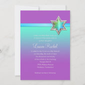 Bat Mitzvah Aqua Green Ombre Ribbon und Star Einladung (Vorderseite)