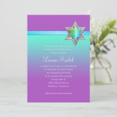 Bat Mitzvah Aqua Green Ombre Ribbon und Star Einladung (Stehend Vorderseite)