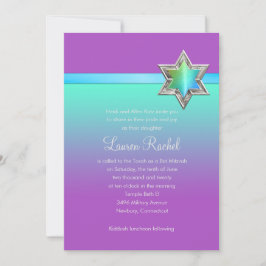 Bat Mitzvah Aqua Green Ombre Ribbon und Star Einladung