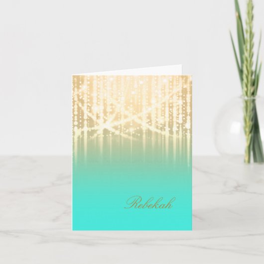 Bat Mitzvah Aqua Green und Gold Funkelnd Lights (Vorderseite)