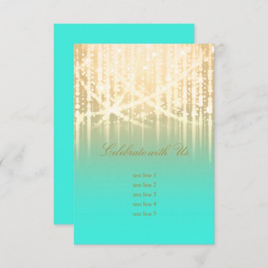 Bat Mitzvah Aqua Green und Gold Funkelnd Lights Einladung (Vorne/Hinten)