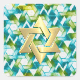 Bat Mitzvah Aqua Türkis Green Star Damask Quadratischer Aufkleber