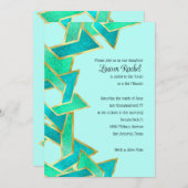 Bat Mitzvah Aqua Turquoise Star von David Einladung (Vorne/Hinten)