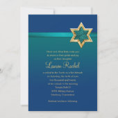 Bat Mitzvah Aquamarin Blue Ombre Ribbon und Star Einladung (Vorderseite)