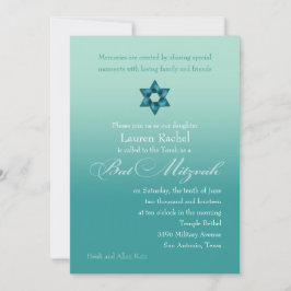 Bat Mitzvah Aquamarin Ombre mit Star Einladung