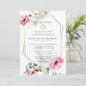 Bat Mitzvah | Aquarellfarbene rosa Poppies Verse 2 Einladung (Stehend Vorderseite)