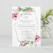 Bat Mitzvah | Aquarellfarbene rosa Poppies Verse 3 Einladung (Stehend Vorderseite)