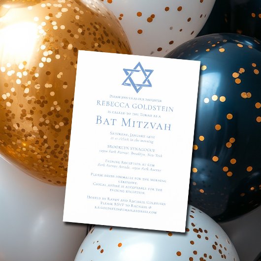 Bat Mitzvah Artistic Blue Star von David Party Magneteinladung