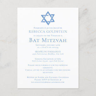 Bat Mitzvah Artistic Blue Star von David Party Postkarte