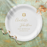 Bat Mitzvah, Bar Mitzvah Elegantes Goldenes Skript Pappteller<br><div class="desc">Mit dem Namen der goldenen Skriptsignatur. Personalisieren Sie mit Ihren speziellen Bat- oder Bar Mitzvah-Informationen in schicken Goldschriften,  die von Thisisnotme© entworfen wurden</div>