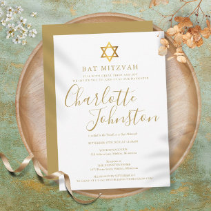 Bat Mitzvah, Bar Mitzvah Moderne Goldschrift Einladung