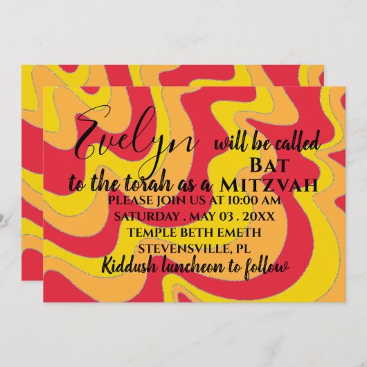 Bat Mitzvah Bar Mitzvah Silvery Waves Einladung (Vorne/Hinten)