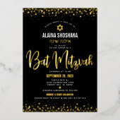 Bat Mitzvah Black Elegante Modernes Skript Real Go Folieneinladung (Vorderseite)