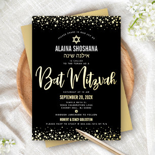 Bat Mitzvah Black Elegante Modernes Skript Real Go Folieneinladung