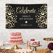 Bat Mitzvah Black Gold Foil Tree of Life Script Banner