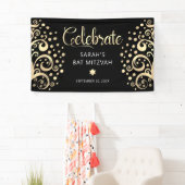 Bat Mitzvah Black Gold Foil Tree of Life Script Banner (Insitu)