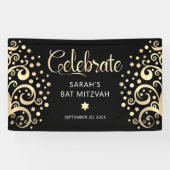 Bat Mitzvah Black Gold Foil Tree of Life Script Banner (Horizontal)