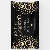 Bat Mitzvah Black Gold Foil Tree of Life Script Banner (Vertikal)
