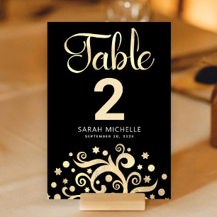 Bat Mitzvah Black Gold Foil Tree of Life Script Tischnummer